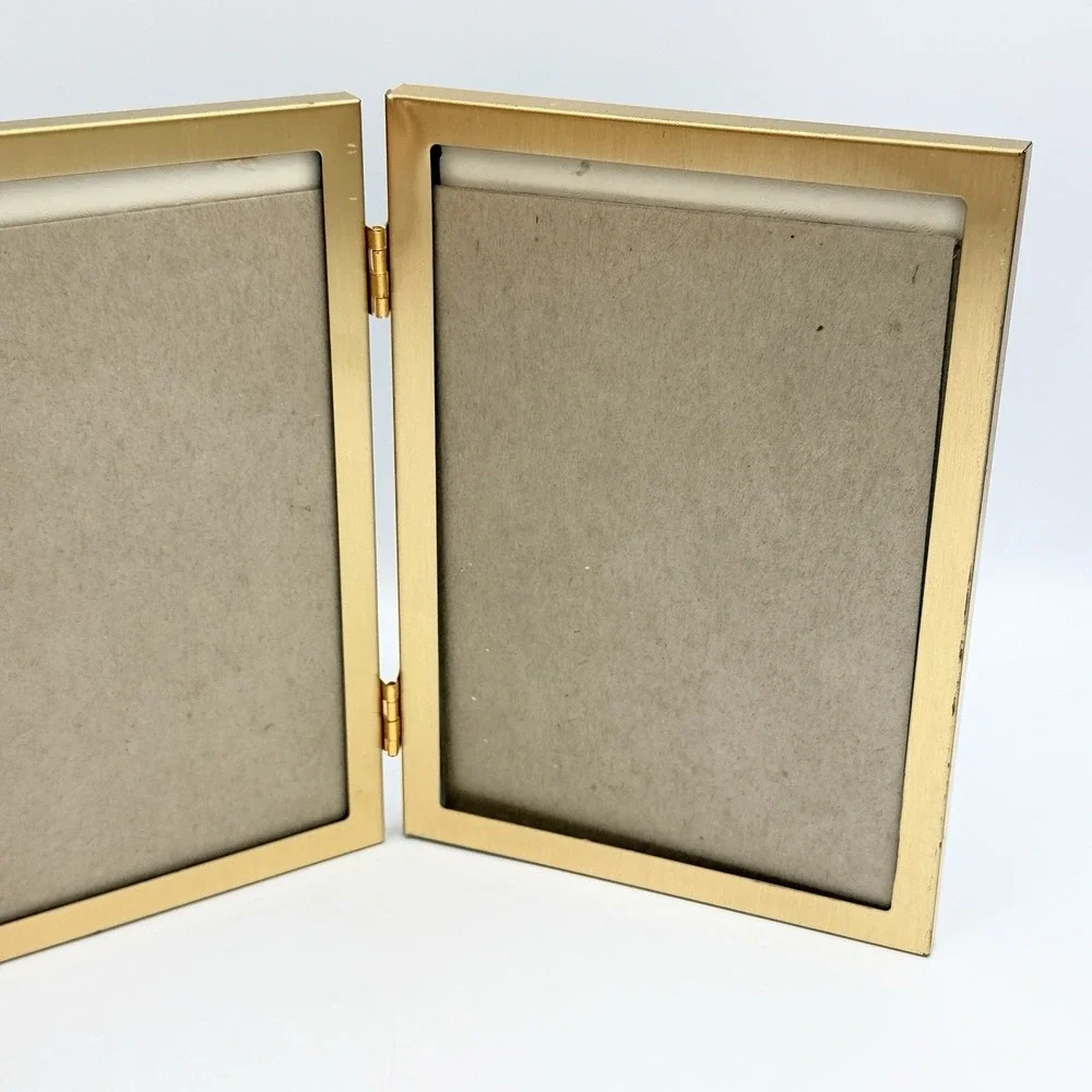 Gold Triple Hinged Picture Frame Hollywood Regency Glam Vanity‎ Desk Decor